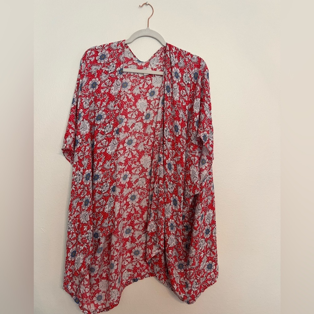 LOFT outlet Red and Blue Floral Blouse